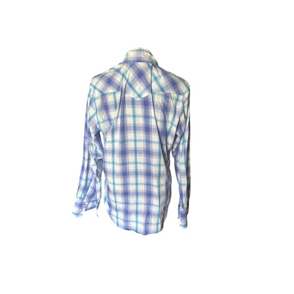 Wrangler Long Sleeve Pearl Snap Western Shirt – Purple/Blue Plaid - Picture 7 of 8